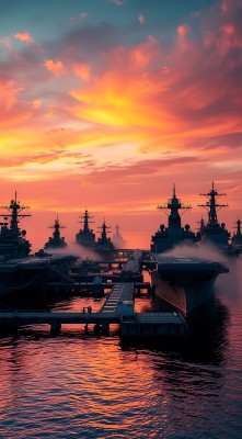 日落下的航母群 日落下的航母群