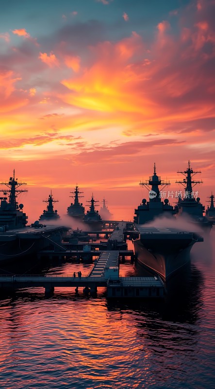 日落下的航母群