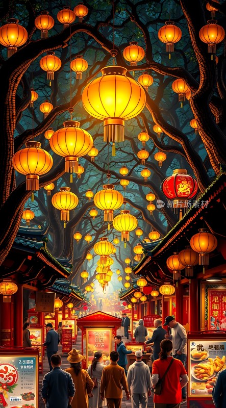 灯笼夜市繁华街景