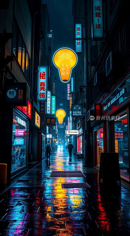 霓虹灯下的繁华街道