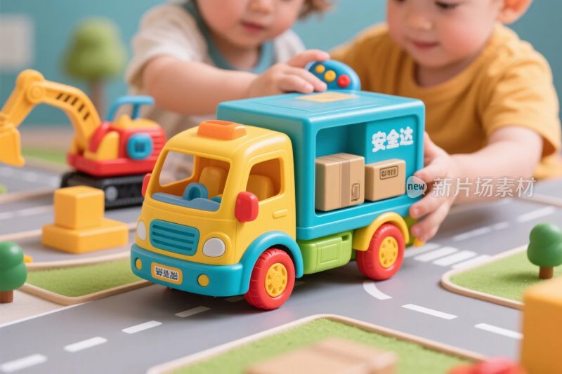 儿童玩玩具卡车场景