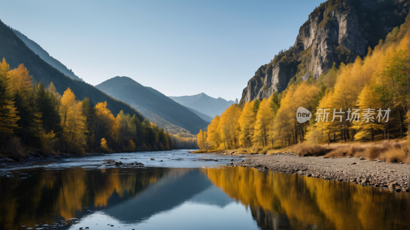 山倒映在山中的河水中风景图片