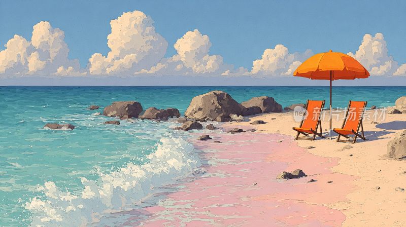 夏日海边的休闲沙滩场景