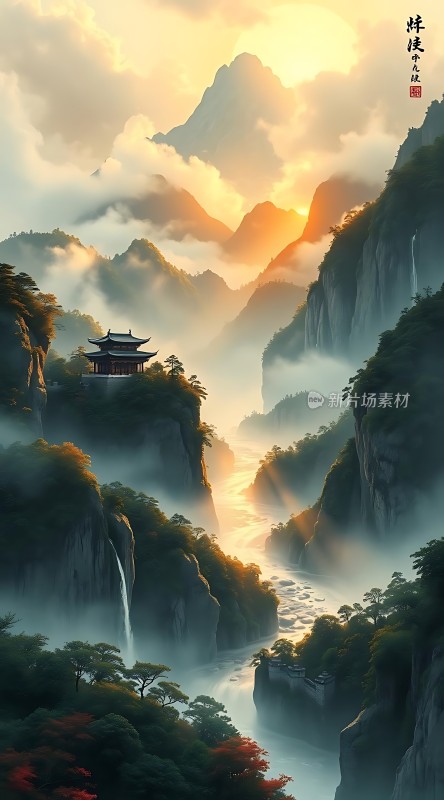 晨曦中的山水画卷