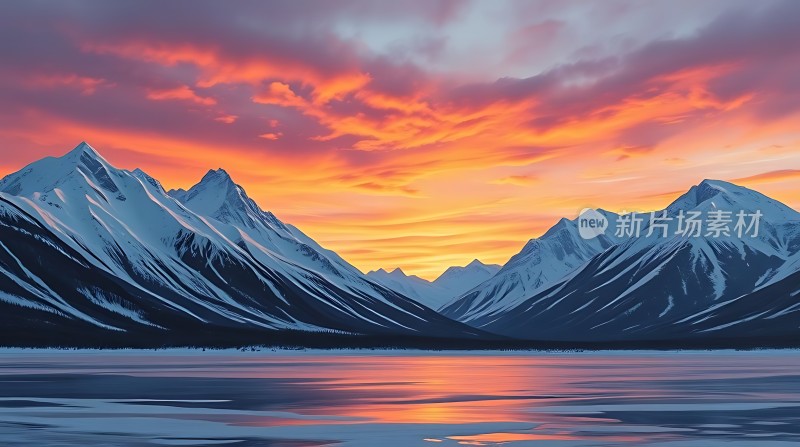 日落下的雪山美景