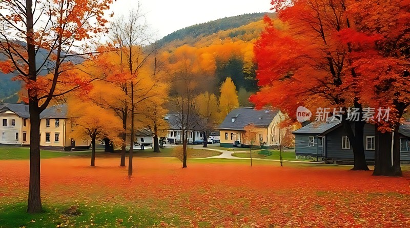 秋日暖阳下的宁静小镇