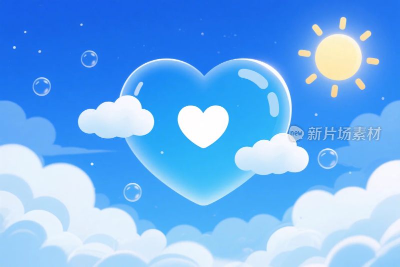 卡通爱心蓝天插画