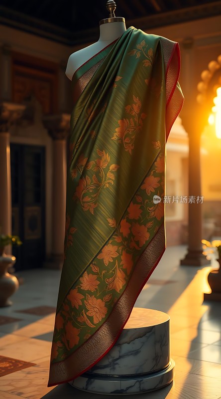 绿色花纹布料展示