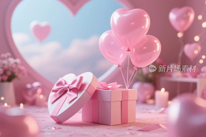 浪漫粉色礼物气球场景