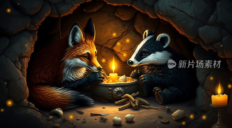 狐狸与獾共度温馨夜晚