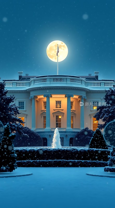 雪夜白宫月光下的神秘宫殿