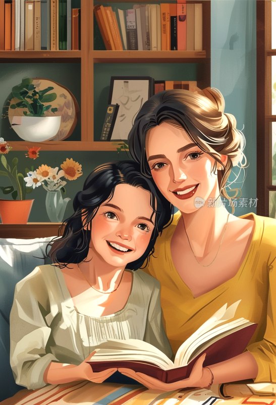母女共读温馨时光