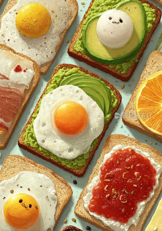 创意美食插画之多彩吐司搭配