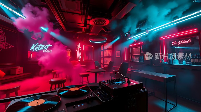 霓虹灯光下的音乐派对现场