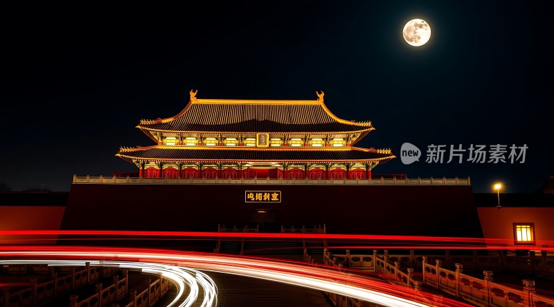 夜幕下的故宫灯光璀璨红墙金瓦映衬下更显庄严与神秘
