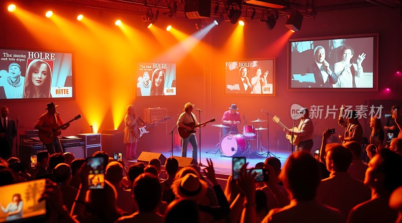 舞台灯光璀璨乐队演奏精彩观众热情高涨