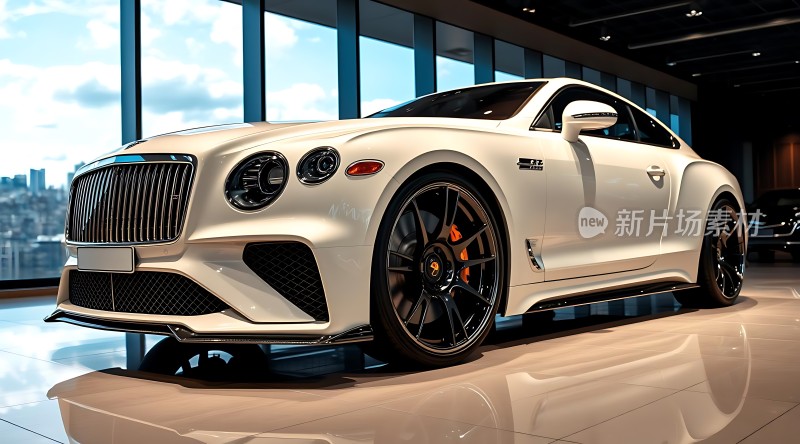 白色豪华跑车展示现代设计黑色轮毂显眼