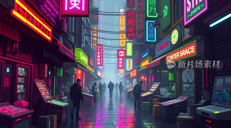 霓虹灯下的未来都市风情街