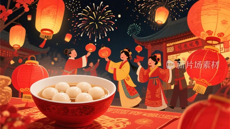 元宵节传统民俗插画