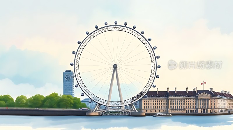 伦敦眼与泰晤士河畔美景