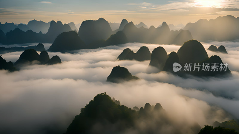 桂林山水照片山峰云海群山云雾缭绕自然风景