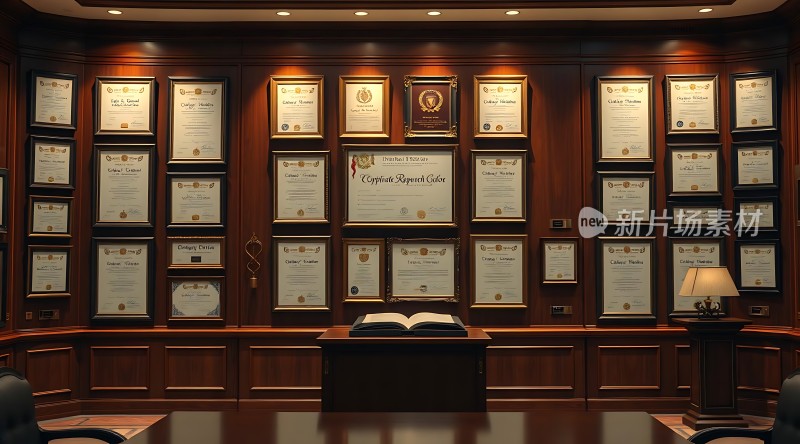 荣誉墙上的证书展示