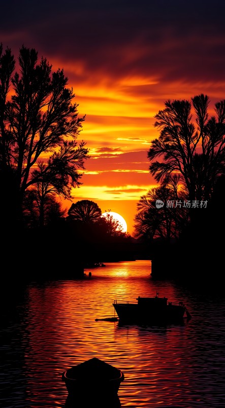 日落湖畔静谧时光