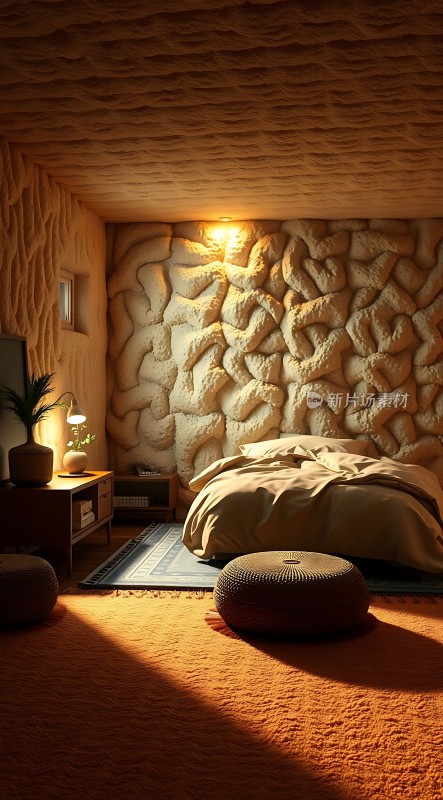 温馨卧室独特墙面设计舒适床铺宁静氛围