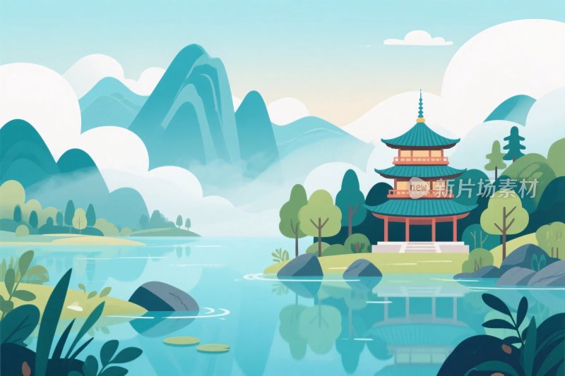 古风山水风景插画