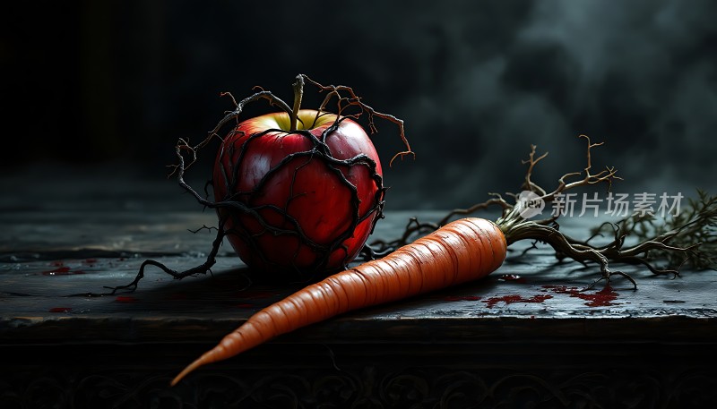 苹果与胡萝卜的艺术对比