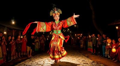 传统舞者华丽表演观众围观 传统舞者华丽表演观众围观