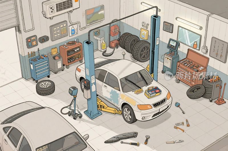 汽车维修车间插画