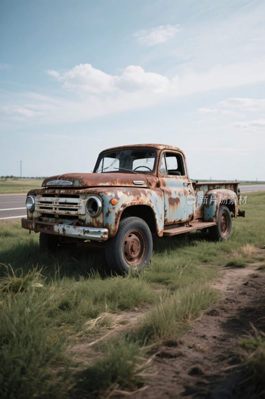 野外停放的老旧生锈皮卡车