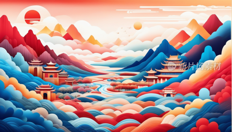 中国画山水画背景