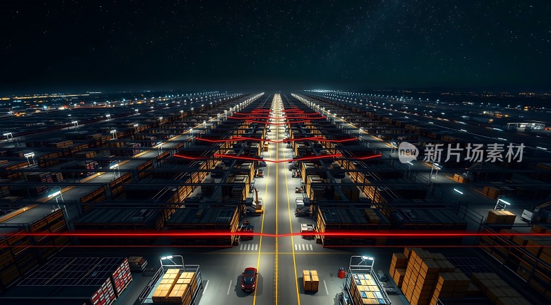 新片场素材夜晚仓库物流运输场景
