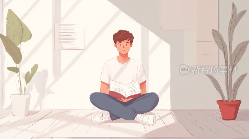 高考冲刺，努力学习的学生男孩卡通插画