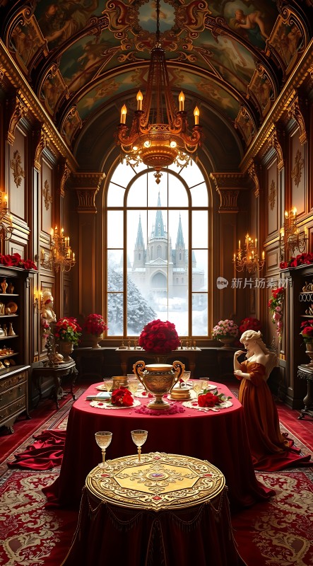 金色吊灯照耀下的华丽宴会厅