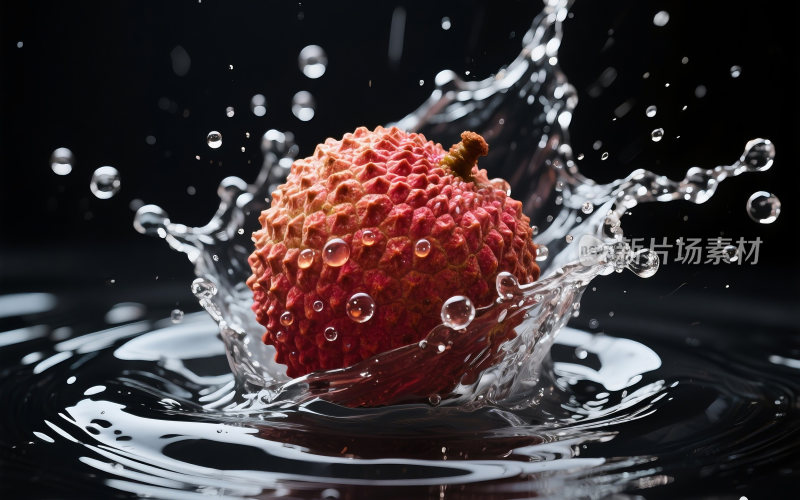 新鲜荔枝掉入水里