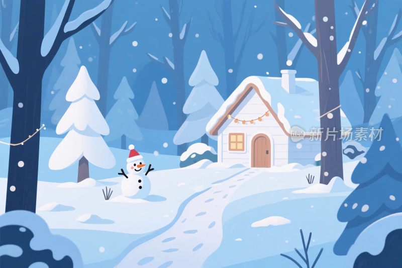 冬日雪景童话小屋