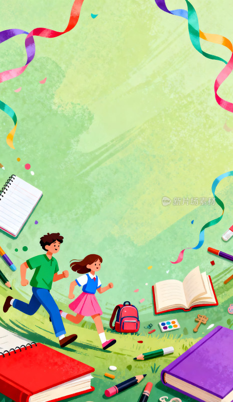 开学季校园欢乐时光插画