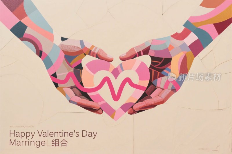 彩色手捧爱心情人节插画