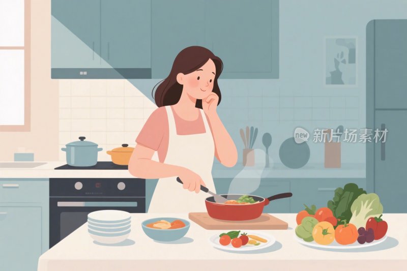 厨房烹饪插画场景
