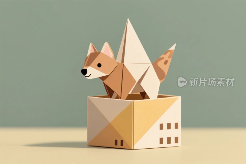 折纸狐狸纸盒插画
