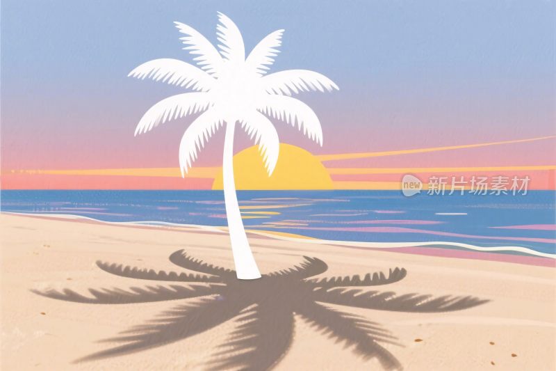 海滩棕榈树夕阳插画