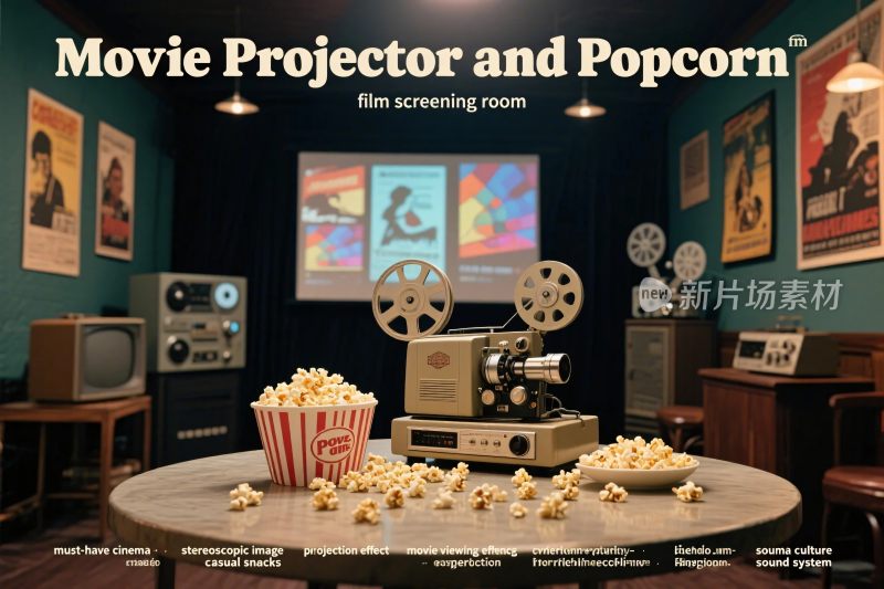 电影放映室场景插画