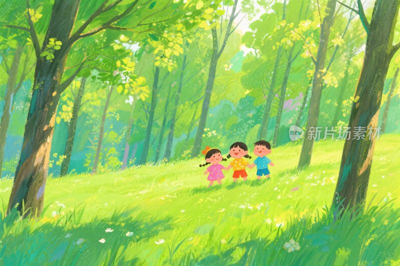 森林中孩童插画