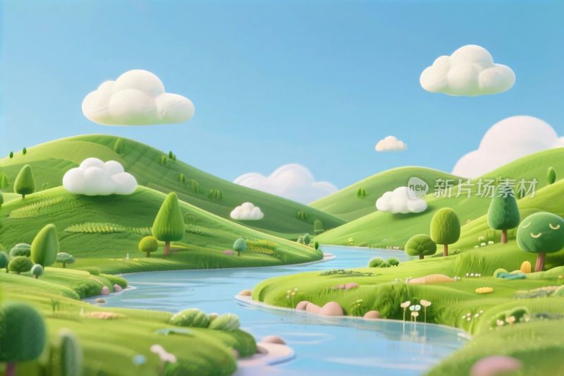 卡通山水风景插画