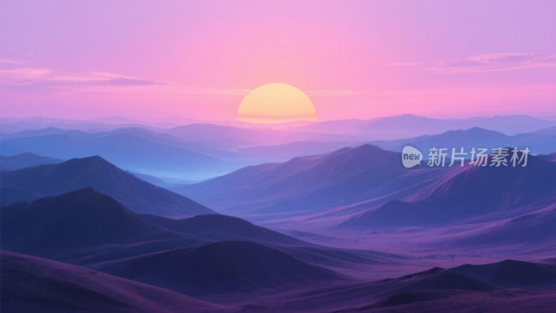 唯美山间日落景象