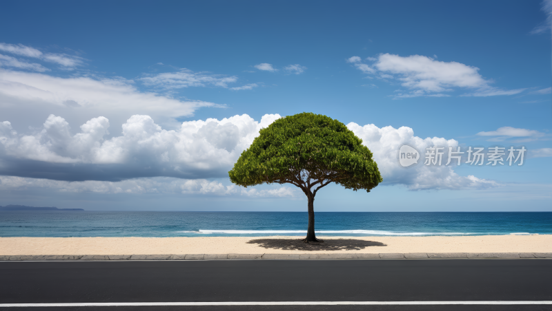 海滩上的一棵树高清风景图片