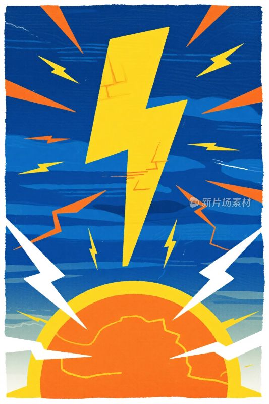 风暴闪电太阳插画